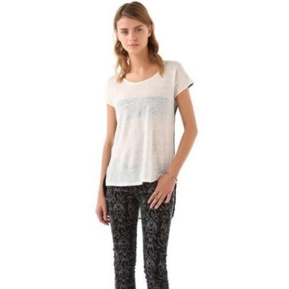 PATTERSON J. KINCAID PJK Griffen High Low MESH Black White LINEN TOP Shirt S - Picture 2 of 3